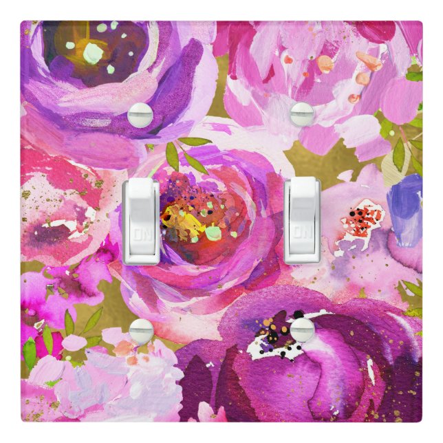 Pops of Pink & Purple Vibrant Floral  Light Switch Cover (In Situ)