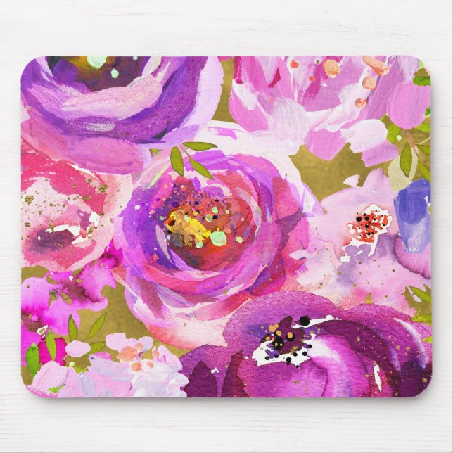 Pops of Pink & Purple Vibrant Floral  Mouse Pad (Front)