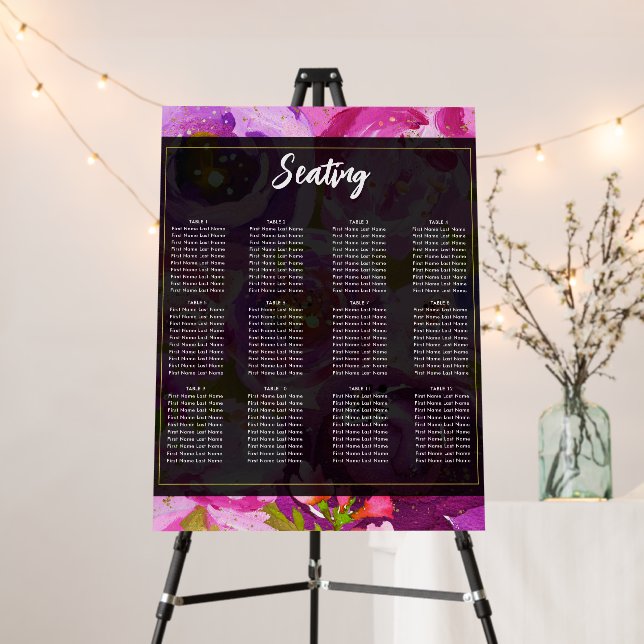 Pops of Pink & Purple Vibrant Floral Seating Chart Foam Board (In Situ (Stand))