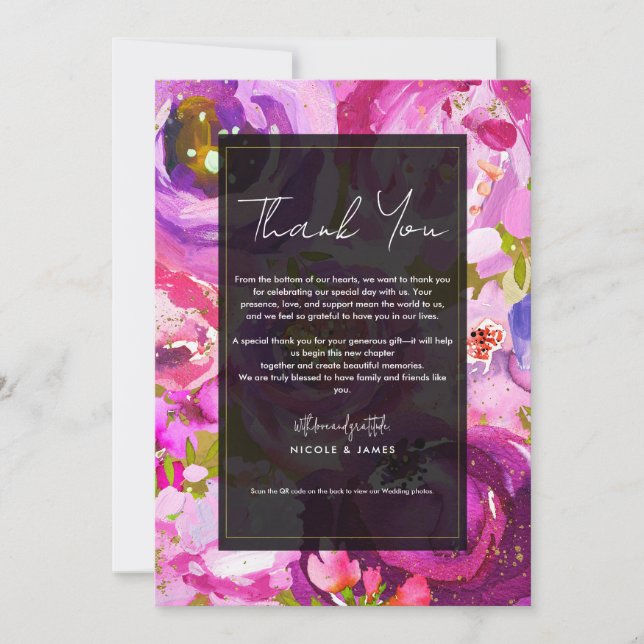 Pops of Pink & Purple Vibrant Floral Thank You Invitation (Front)
