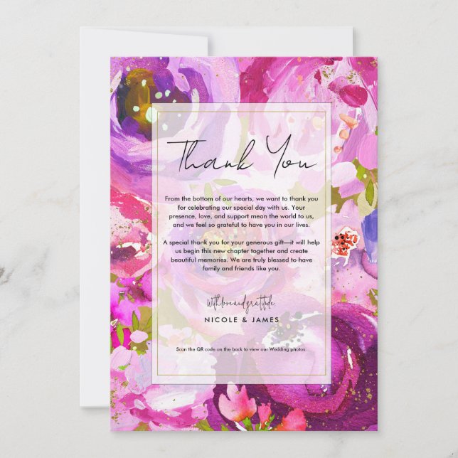 Pops of Pink & Purple Vibrant Floral Thank You Invitation (Front)