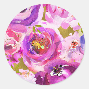 Pops of Pink & Purple Vibrant Floral Wedding Classic Round Sticker