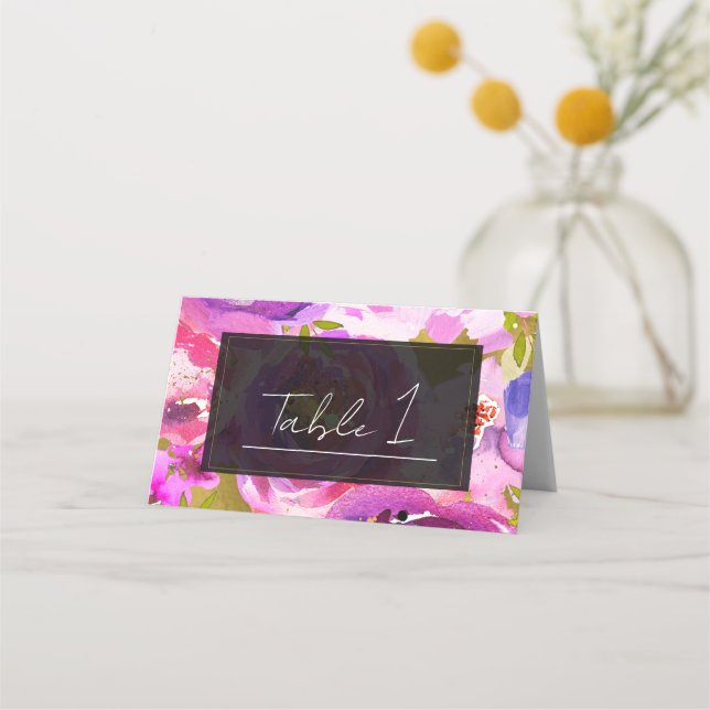 Pops of Pink & Purple Vibrant Floral Wedding  Place Card (Front)