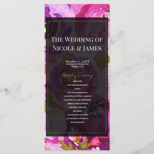 Pops of Pink Purple Vibrant Floral Wedding Program (Front)