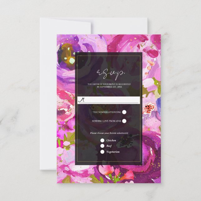 Pops of Pink & Purple Vibrant Floral Wedding RSVP (Front)