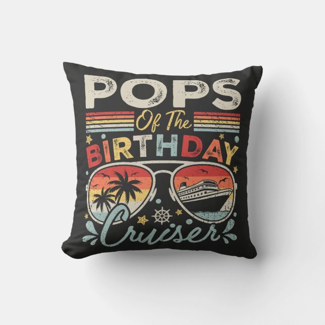 Pops of the Birthday Cruiser Vacation Throw Pillow (Front)