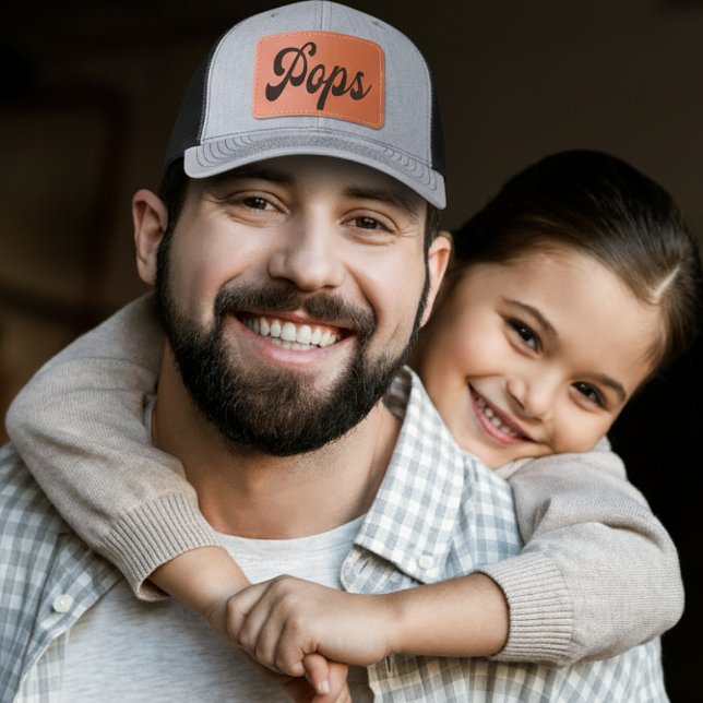 Pops Retro Leather Patch Hat (Pops - Dad baseball cap keepsake. Modern and retro cool design.)