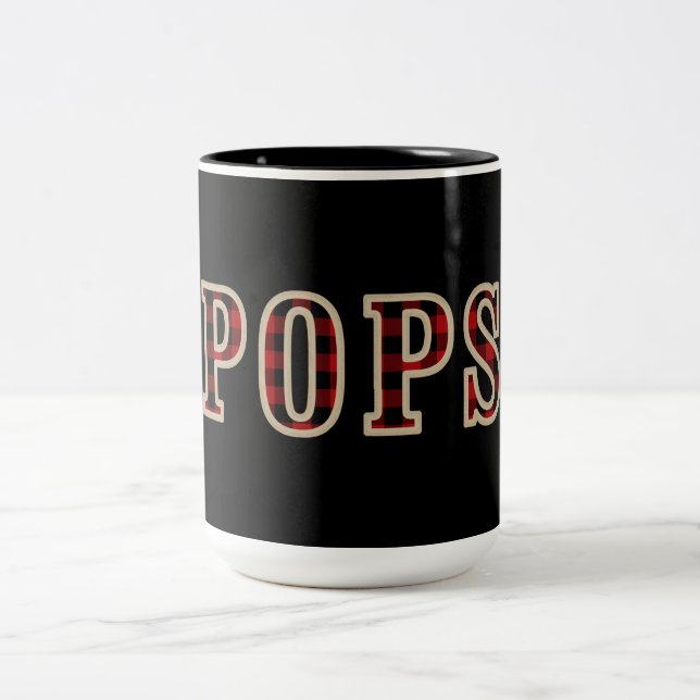 POPS Rustic Red Black Buffalo Checker Squares Two-Tone Coffee Mug (Center)