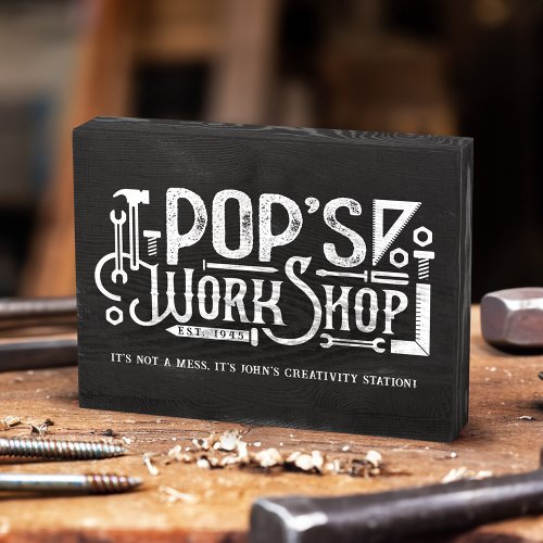 Pops Workshop King of the Tools Fun Fathers Day Wooden Box Sign