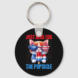 Popsicle 4th Of July Cat Usa American Flag Patriot Keychain