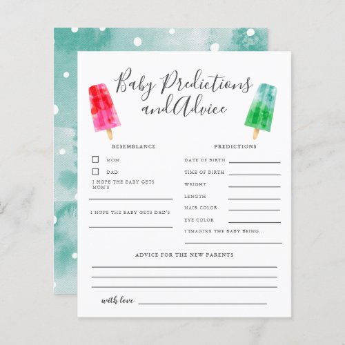Popsicle Baby Predictions  Advice Card