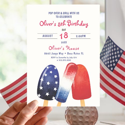 Popsicle Birthday Independence Day Kids Party Invitation