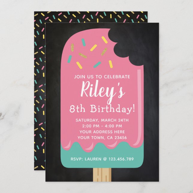 Popsicle Birthday Invitation Chalkboard (Front/Back)