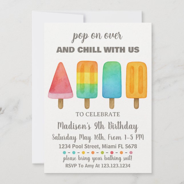 Popsicle Birthday Invitation for Kids (Front)