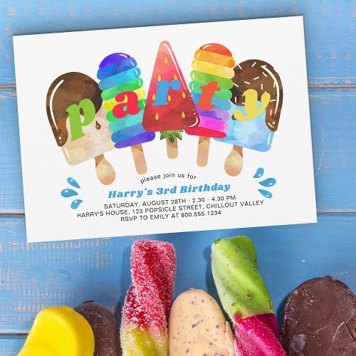 Popsicle Birthday Party Any Age Boys Colorful Invitation