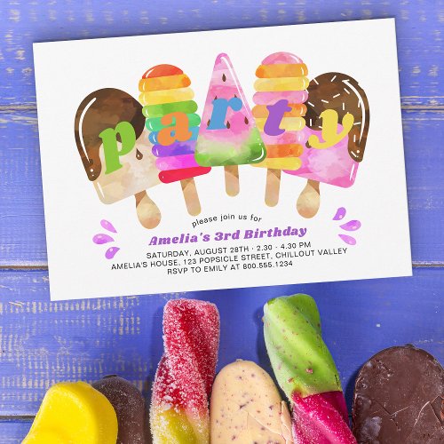 Popsicle Birthday Party Any Age Girls Colorful Invitation