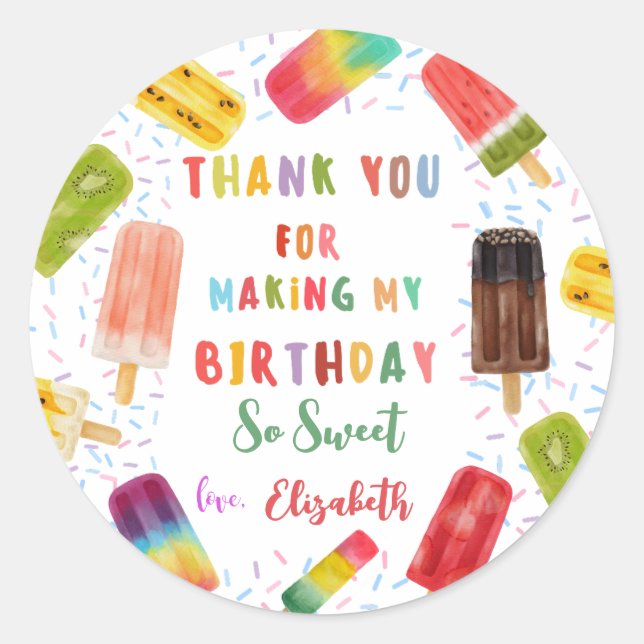 Popsicle Birthday Party Party Favor Classic Round Sticker (Front)