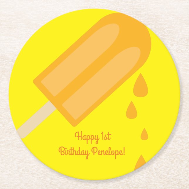 Popsicle Birthday Party Round Paper Coaster (Front)
