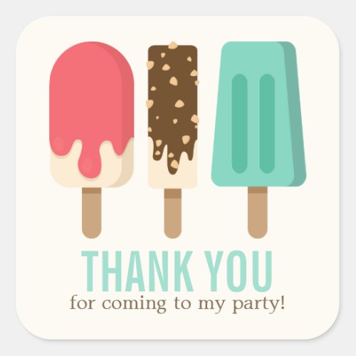 Popsicle Birthday Party Square Sticker
