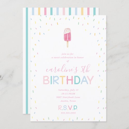 Popsicle Birthday Party with Rainbow Sprinkles Invitation