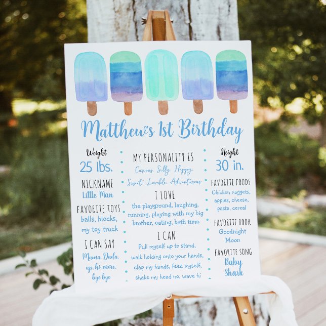 Popsicle Blue Boy First Birthday Milestone Foam Board (Creator Uploaded)