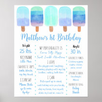 Popsicle Blue Boy First Birthday Milestone Poster