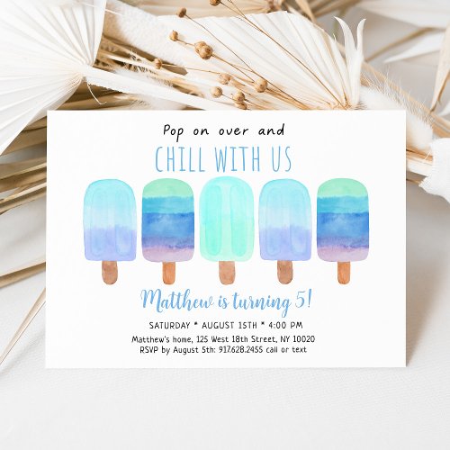 Popsicle Blue Ombre Chill With Us Birthday Invitation
