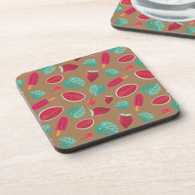 Popsicle, Cherry, Strawberry & Watermelon Leaves Beverage Coaster (Left Side)