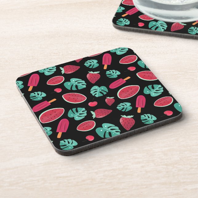 Popsicle, Cherry, Strawberry & Watermelon Leaves Beverage Coaster (Left Side)