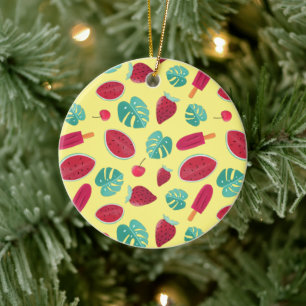 Popsicle, Cherry, Strawberry & Watermelon Leaves Ceramic Ornament