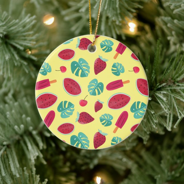 Popsicle, Cherry, Strawberry & Watermelon Leaves Ceramic Ornament (Tree)