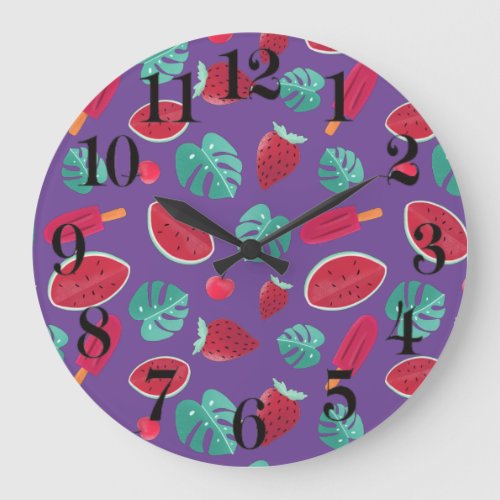 Popsicle Cherry Strawberry  Watermelon Leaves Large Clock