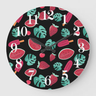 Popsicle, Cherry, Strawberry & Watermelon Leaves Large Clock