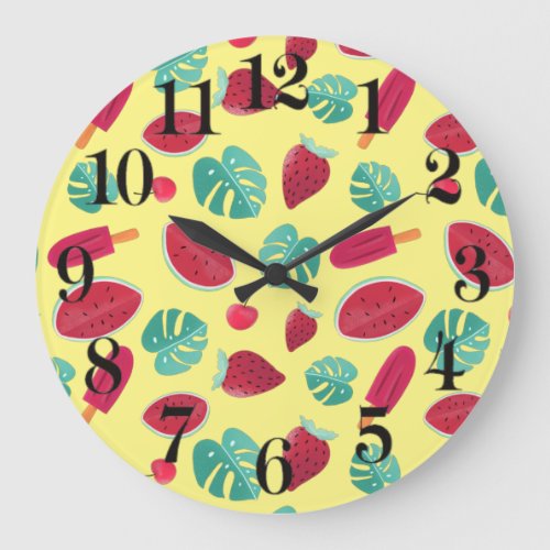 Popsicle Cherry Strawberry  Watermelon Leaves Large Clock