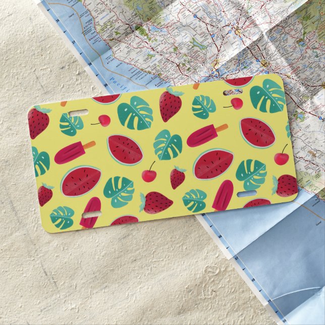 Popsicle, Cherry, Strawberry & Watermelon Leaves License Plate (In Situ)