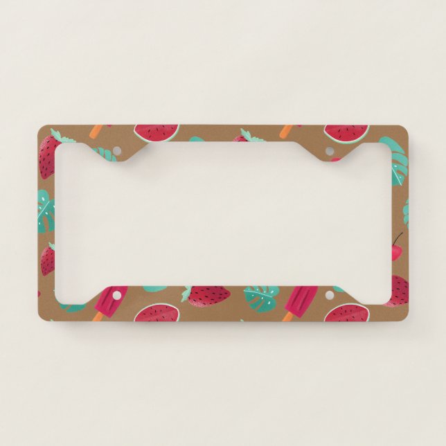 Popsicle, Cherry, Strawberry & Watermelon Leaves License Plate Frame (Front)
