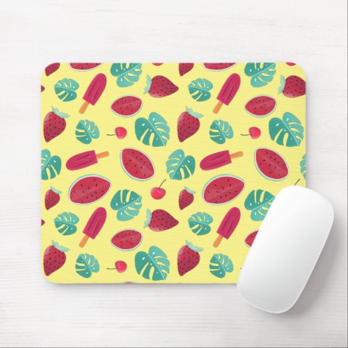 Popsicle Cherry Strawberry  Watermelon Leaves Mouse Pad