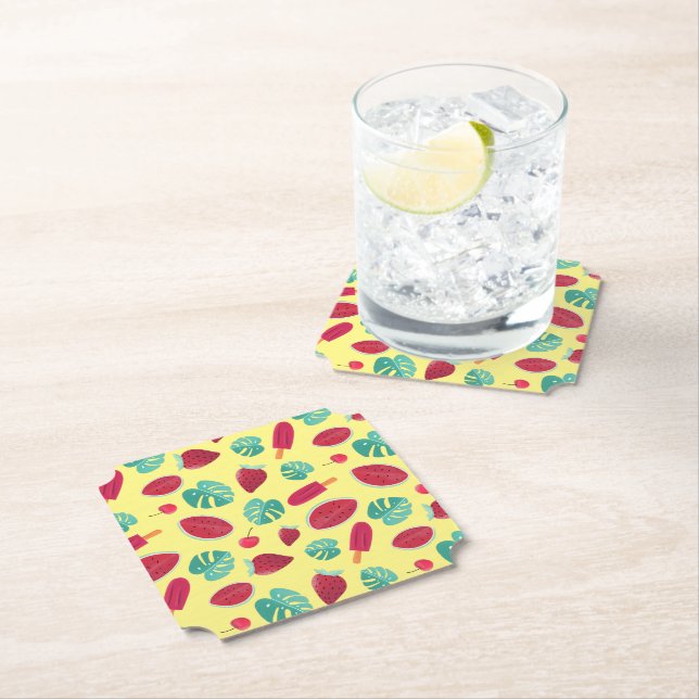 Popsicle, Cherry, Strawberry & Watermelon Leaves Paper Coaster (Insitu)