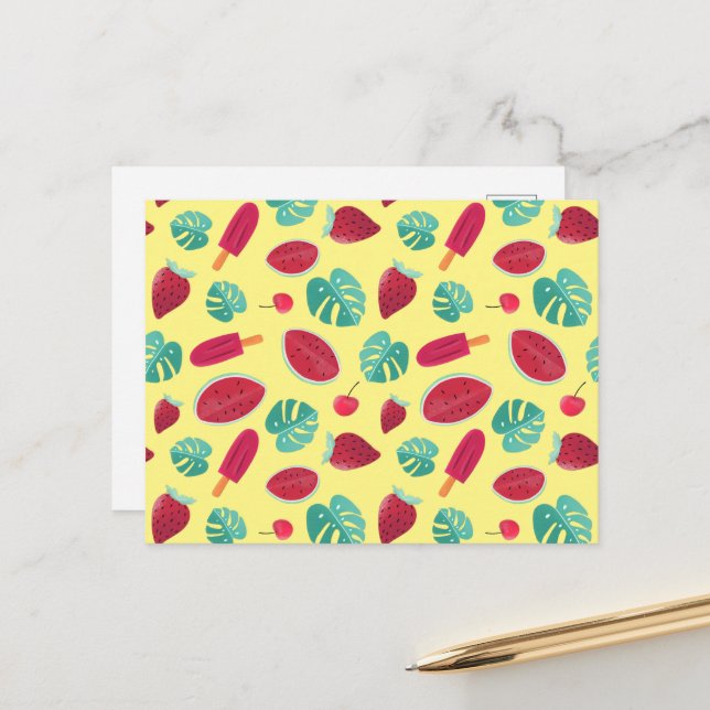 Popsicle, Cherry, Strawberry & Watermelon Leaves Postcard (Front/Back In Situ)