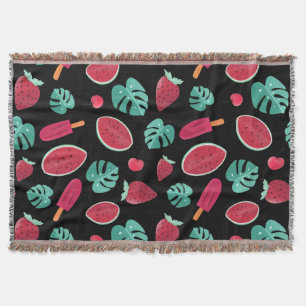 Popsicle, Cherry, Strawberry & Watermelon Leaves Throw Blanket