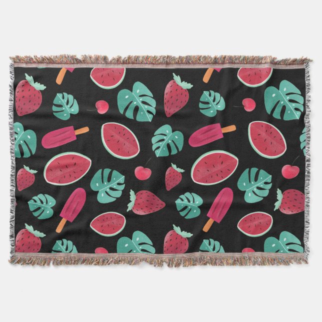 Popsicle, Cherry, Strawberry & Watermelon Leaves Throw Blanket (Front)