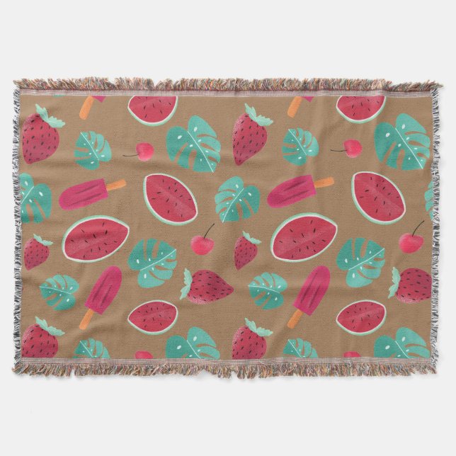 Popsicle, Cherry, Strawberry & Watermelon Leaves Throw Blanket (Front)