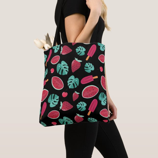 Popsicle, Cherry, Strawberry & Watermelon Leaves Tote Bag (Close Up)