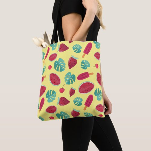 Popsicle Cherry Strawberry  Watermelon Leaves Tote Bag