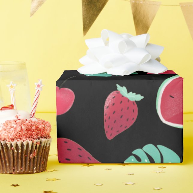 Popsicle, Cherry, Strawberry & Watermelon Leaves Wrapping Paper (Birthday Party)