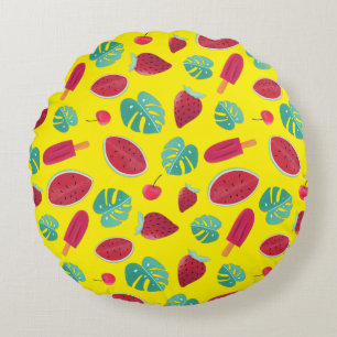 Popsicle, Cherry, Strawberry & Watermelon Round Pillow