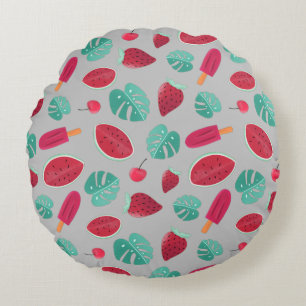 Popsicle, Cherry, Strawberry & Watermelon Round Pillow