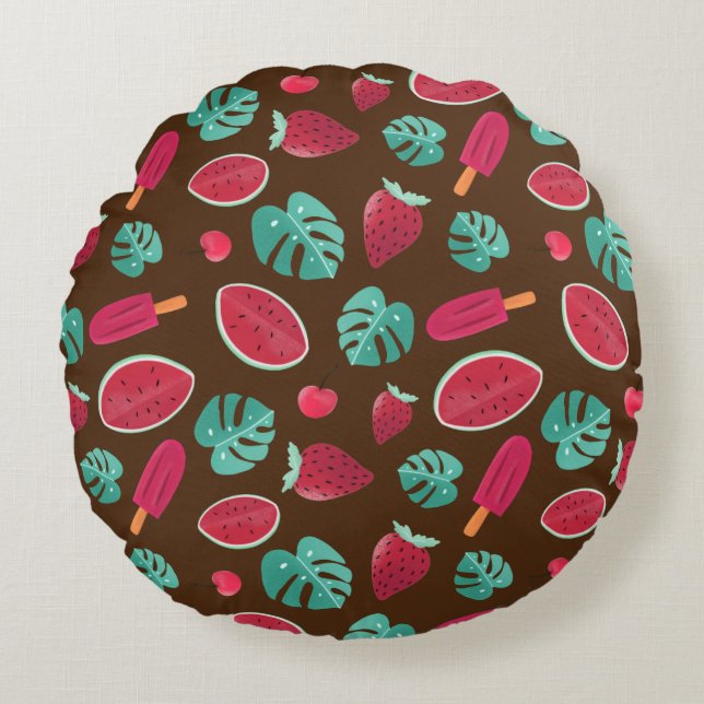 Popsicle, Cherry, Strawberry & Watermelon Round Pillow (Front)