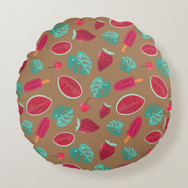 Popsicle, Cherry, Strawberry & Watermelon Round Pillow (Front)