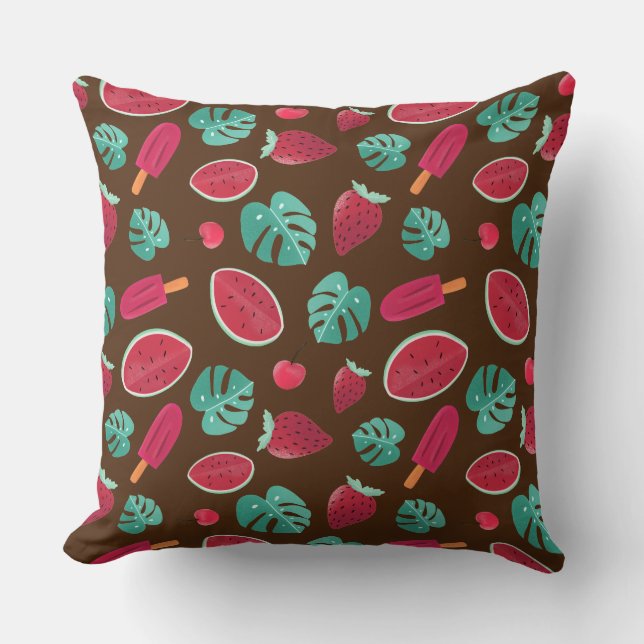 Popsicle, Cherry, Strawberry & Watermelon Throw Pillow (Front)